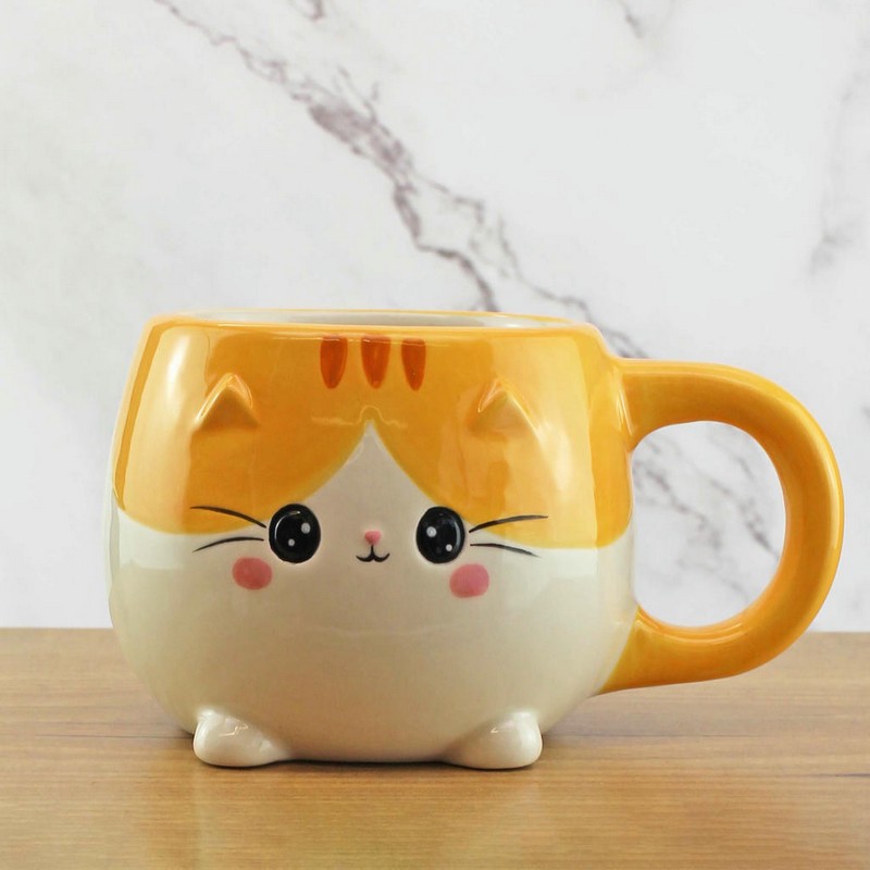 Tazza mug a forma di gatto arancione in ceramica